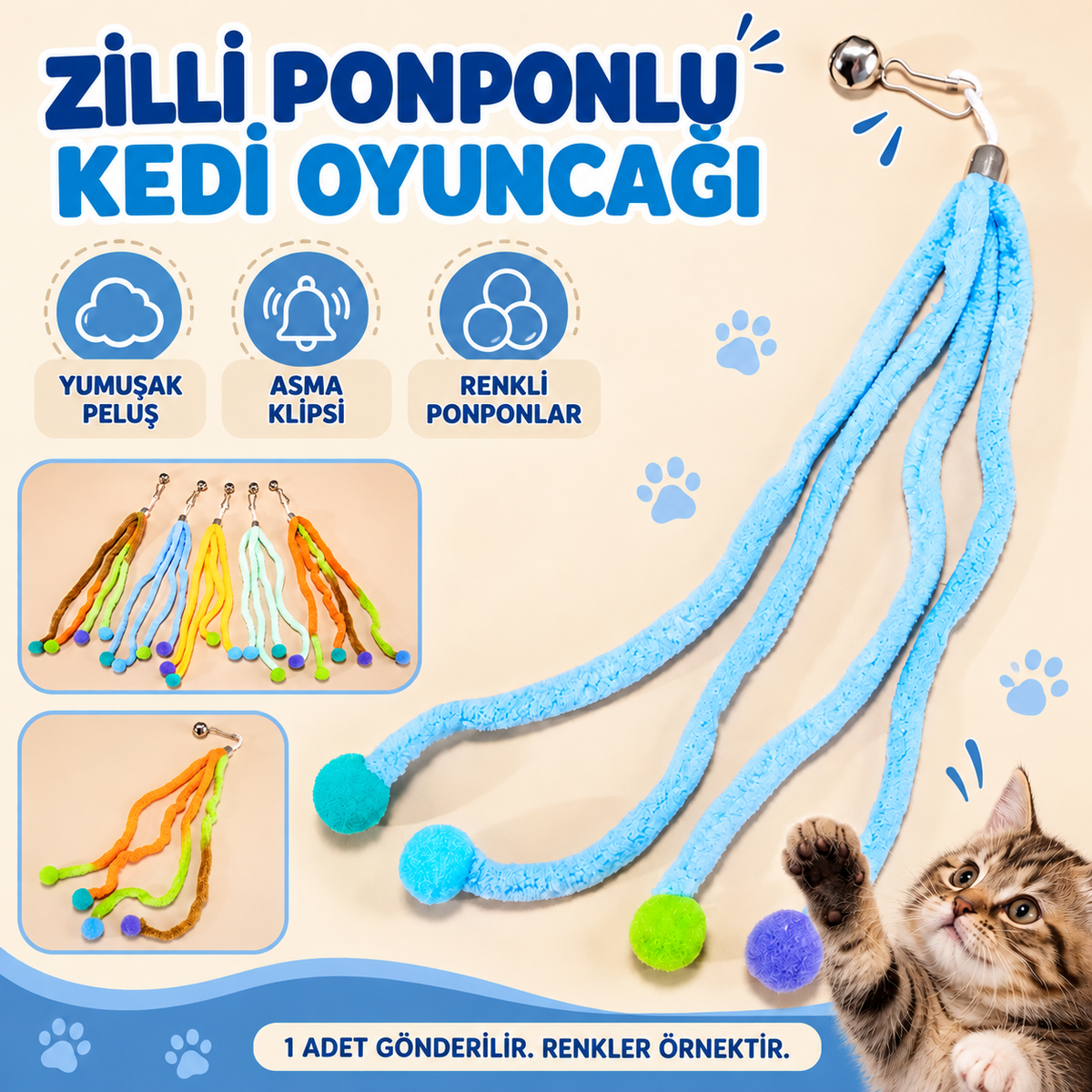 Zilli Kedi Oyuncağı - Peluş - Ponponlu - özellik ve kullanım bilgileri